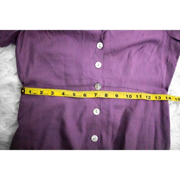 Madewell Purple Linen Short Sleeve A Line Button Front Dress Size 0 Collar Retro - Picture 7 of 11